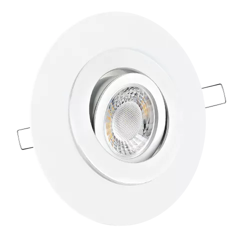 LED Einbaustrahler mit Blende großer Einbaudurchmesser weiß | rund | schwenkbar | Lochmaß Ø 68mm - 135mm | geringe Einbautiefe 25mm  Spiegelung