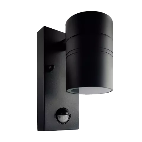 LED Wandleuchte Sensor schwarz pulverbeschichtet | Rund | Echtglas | 1-flammig | mit Schrauben & Dübeln | IP44 | GU10 230V  Spiegelung