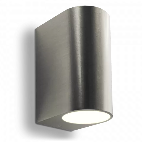 LED Wandleuchte Edelstahl gebürstet | Abgerundet | Echtglas | 2-flammig | mit Schrauben & Dübeln | IP44 | GU10 230V  Spiegelung