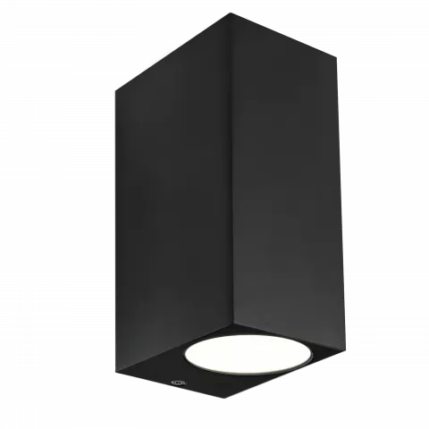 LED Wandleuchte schwarz pulverbeschichtet | Eckig | Echtglas | 2-flammig | mit Schrauben & Dübeln | IP44 | GU10 230V  Spiegelung