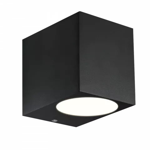 LED Wandleuchte schwarz pulverbeschichtet | Eckig | Echtglas | 1-flammig | mit Schrauben & Dübeln | IP44 | GU10 230V  Spiegelung