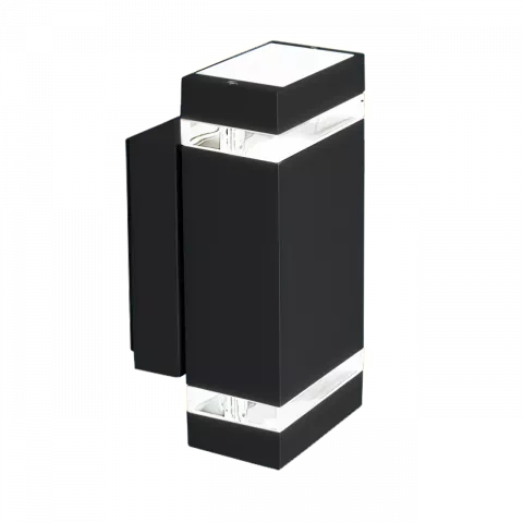 LED Wandleuchte schwarz pulverbeschichtet | Eckig | Acrylglas | 2-flammig | mit Schrauben & Dübeln | IP44 | GU10 230V  Spiegelung