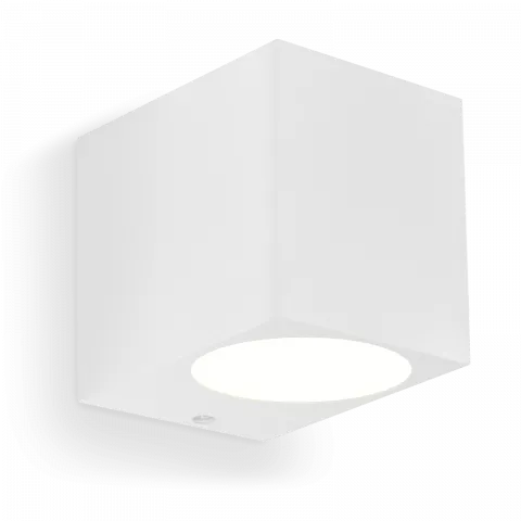 LED Wandleuchte weiß pulverbeschichtet | Eckig | Echtglas | 1-flammig | mit Schrauben & Dübeln | IP44 | GU10 230V  Spiegelung