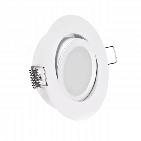 LED Einbaustrahler weiß | rund | 360° schwenkbar | Lochmaß Ø 68mm - 75mm | Einbautiefe 55mm | Anschlussfertig mit MR16 12V Fassung  Spiegelung