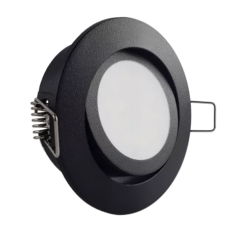 LED Einbaustrahler schwarz pulverbeschichtet | rund | 360° schwenkbar | Lochmaß Ø 68mm - 75mm | Einbautiefe 55mm | Anschlussfertig mit MR16 12V Fassung  Spiegelung