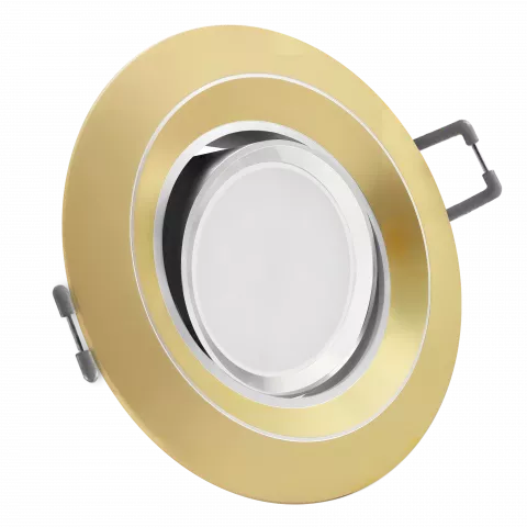 LED Einbaustrahler Gold matt | rund | 360° schwenkbar | Lochmaß Ø 68mm - 95mm | Einbautiefe 55mm | Anschlussfertig mit MR16 12V Fassung  Spiegelung