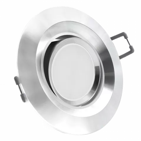 LED Einbaustrahler Aluminium | rund | 360° schwenkbar | Lochmaß Ø 68mm - 95mm | Einbautiefe 55mm | Anschlussfertig mit MR16 12V Fassung  Spiegelung