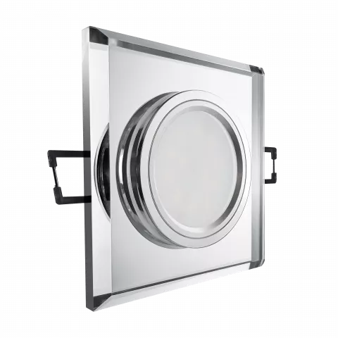 LED Einbaustrahler spiegelnd | quadratisch Echtglas | Lochmaß Ø 68mm - 80mm | Einbautiefe 55mm | Anschlussfertig mit MR16 12V Fassung  Spiegelung