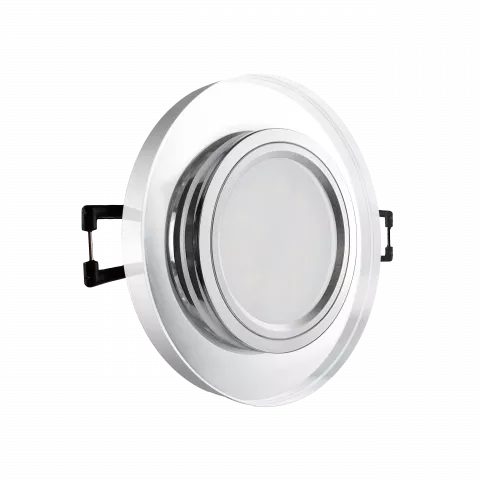 LED Einbaustrahler spiegelnd | rund Echtglas | Lochmaß Ø 68mm - 75mm | Einbautiefe 55mm | Anschlussfertig mit MR16 12V Fassung  Spiegelung