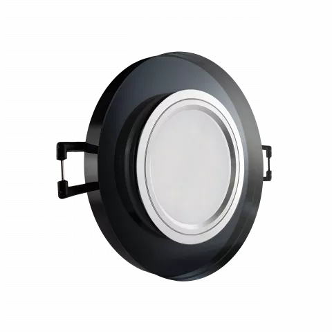 LED Einbaustrahler schwarz spiegelnd | rund Echtglas | Lochmaß Ø 68mm - 75mm | Einbautiefe 55mm | Anschlussfertig mit MR16 12V Fassung  Spiegelung
