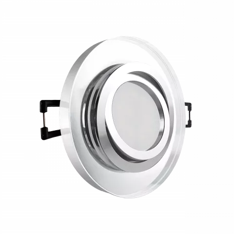 LED Einbaustrahler spiegelnd | rund Echtglas | 360° schwenkbar | Lochmaß Ø 68mm - 75mm | Einbautiefe 55mm | Anschlussfertig mit MR16 12V Fassung  Spiegelung