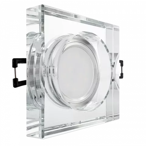 LED Aufbau Einbaustrahler spiegelnd | quadratisch Echtglas | Lochmaß Ø 68mm - 80mm | Einbautiefe 55mm | MR16 12V  Spiegelung