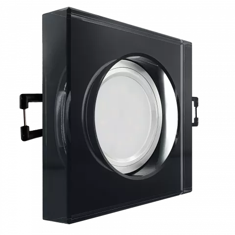 LED Aufbau Einbaustrahler schwarz spiegelnd | quadratisch Echtglas | Lochmaß Ø 68mm - 80mm | Einbautiefe 55mm | MR16 12V  Spiegelung