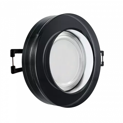 LED Aufbau Einbaustrahler schwarz spiegelnd | rund Echtglas | Lochmaß Ø 68mm - 75mm | Einbautiefe 55mm | MR16 12V  Spiegelung