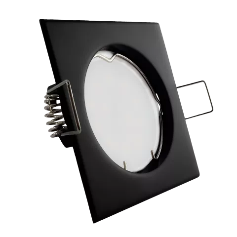 LED Einbaustrahler schwarz | quadratisch | Lochmaß Ø 55mm - 70mm | Einbautiefe 55mm | Anschlussfertig mit MR16 12V Fassung  Spiegelung