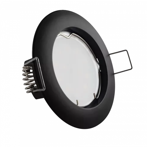 LED Einbaustrahler schwarz | rund | Lochmaß Ø 60mm - 70mm | Einbautiefe 55mm | Anschlussfertig mit MR16 12V Fassung  Spiegelung