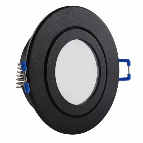 LED Einbaustrahler Feuchtraum IP44 schwarz pulverbeschichtet | rund Echtglas | Lochmaß Ø 60mm - 75mm | Einbautiefe 55mm | Anschlussfertig mit MR16 12V Fassung  Spiegelung