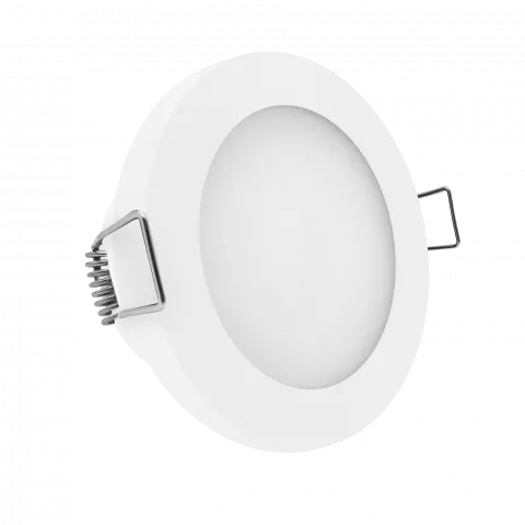 LED Einbaustrahler Feuchtraum IP44 weiß pulverbeschichtet | rund (satiniert) | Lochmaß Ø 60mm - 75mm | Einbautiefe 64mm | Anschlussfertig mit GU10 230V Fassung  Spiegelung