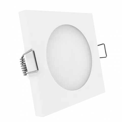 LED Einbaustrahler Feuchtraum IP44 weiß pulverbeschichtet | quadratisch (satiniert) | Lochmaß Ø 60mm - 75mm | Einbautiefe 64mm | Anschlussfertig mit GU10 230V Fassung  Spiegelung