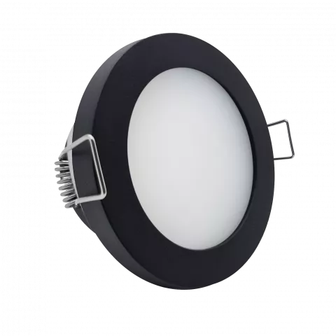LED Einbaustrahler Feuchtraum IP44 schwarz pulverbeschichtet | rund (satiniert) | Lochmaß Ø 60mm - 75mm | Einbautiefe 64mm | Anschlussfertig mit GU10 230V Fassung  Spiegelung
