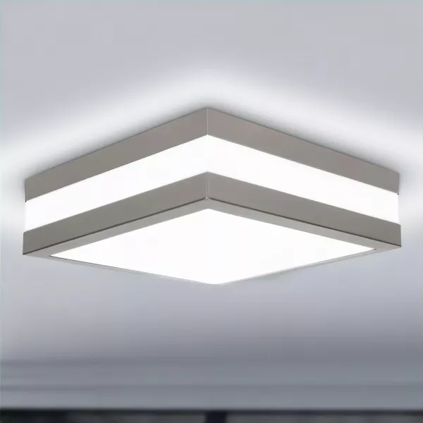 LED Deckenleuchte | quadratisch | Edelstahl | spritzwassergeschützt IP44 | E27 230V