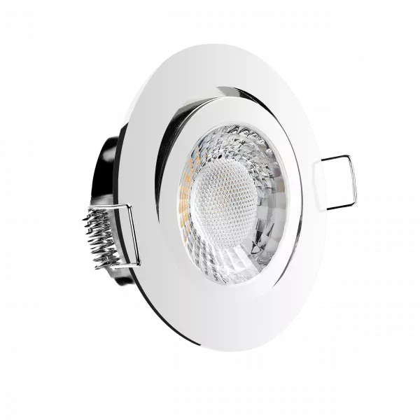 LED Einbaustrahler Chrom glänzend | rund | 360° schwenkbar | Lochmaß Ø 68mm - 75mm | Einbautiefe 64mm | Anschlussfertig mit GU10 230V Fassung  Spiegelung