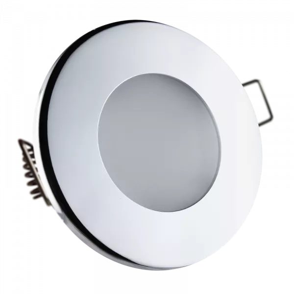 LED Einbaustrahler Feuchtraum IP44 Chrom glänzend | rund (satiniert) | Lochmaß Ø 68mm - 75mm | Einbautiefe 64mm | Anschlussfertig mit GU10 230V Fassung  Spiegelung