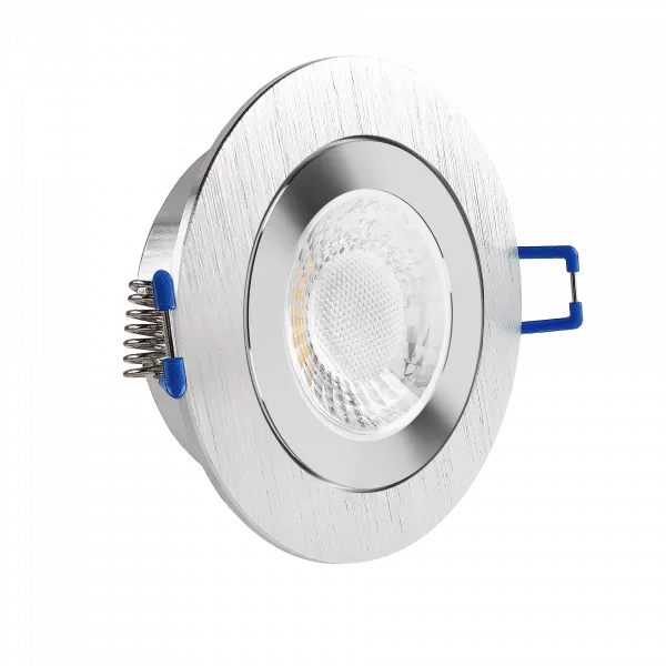 LED Einbaustrahler Feuchtraum IP44 Aluminium geschliffen | rund Echtglas | Lochmaß Ø 60mm - 75mm | Einbautiefe 64mm | Anschlussfertig mit GU10 230V Fassung  Spiegelung