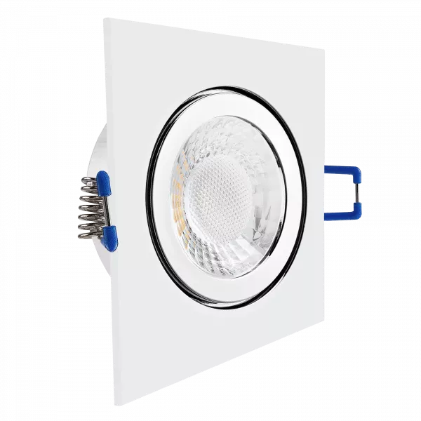LED Einbaustrahler Feuchtraum IP44 Chrom glänzend | quadratisch Echtglas | Lochmaß Ø 60mm - 85mm | Einbautiefe 64mm | Anschlussfertig mit GU10 230V Fassung  Spiegelung
