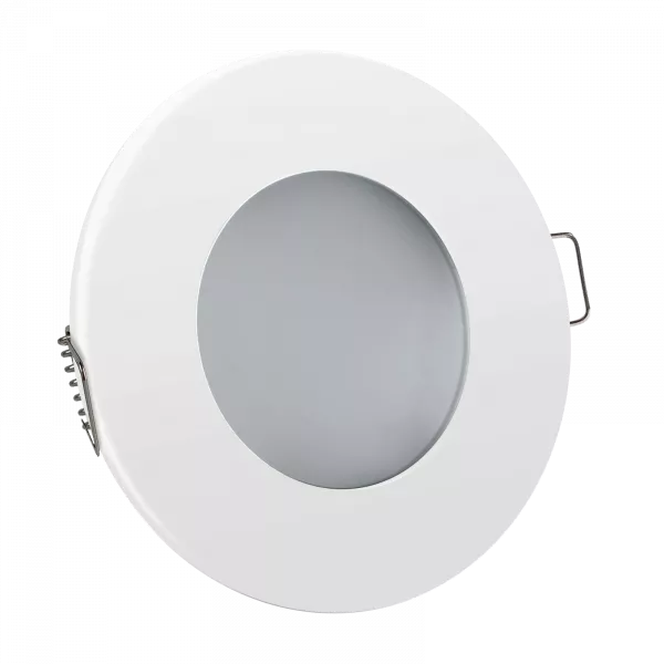LED Einbaustrahler Feuchtraum IP44 weiß | rund (satiniert) | Lochmaß Ø 68mm - 75mm | Einbautiefe 64mm | Anschlussfertig mit GU10 230V Fassung  Spiegelung