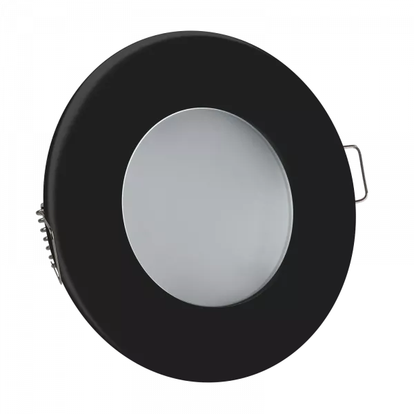 LED Einbaustrahler Feuchtraum IP44 schwarz | rund (satiniert) | Lochmaß Ø 68mm - 75mm | Einbautiefe 64mm | Anschlussfertig mit GU10 230V Fassung  Spiegelung