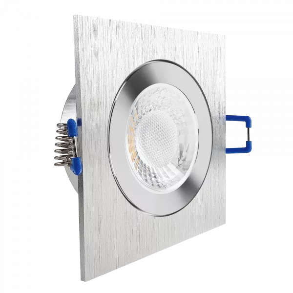 LED Einbaustrahler Feuchtraum IP44 Aluminium geschliffen | quadratisch Echtglas | Lochmaß Ø 60mm - 85mm | geringe Einbautiefe 25mm | Anschlussfertig  Spiegelung