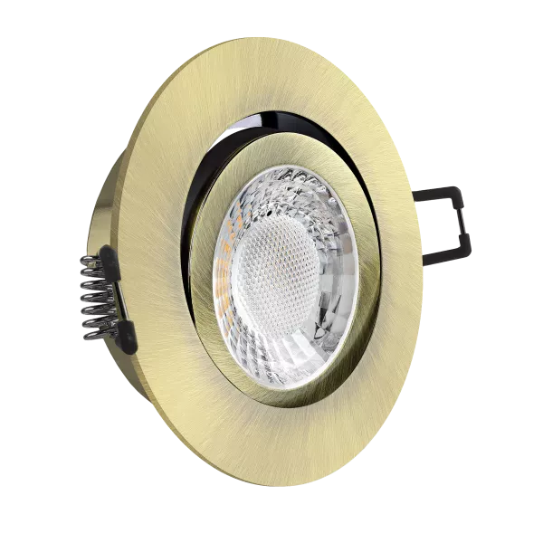 LED Einbaustrahler Altmessing gebürstet | rund | 360° schwenkbar | Lochmaß Ø 68mm - 75mm | geringe Einbautiefe 25mm | Anschlussfertig  Spiegelung