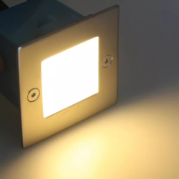 LED Treppenlicht | warmweiß 3000K | Unterputz Treppenbeleuchtung | | quadratisch | Stufenleuchte Edelstahl gebürstet | Wandeinbauleuchte 230V 