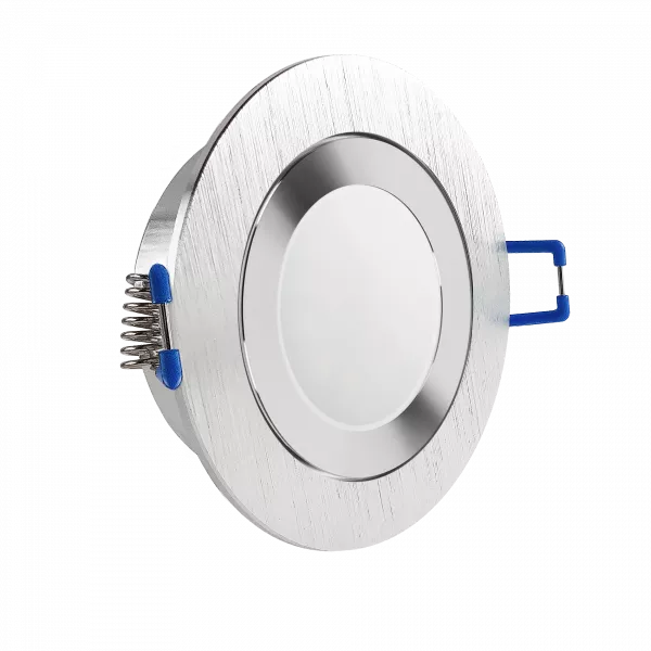 LED Einbaustrahler Feuchtraum IP44 Aluminium geschliffen | rund Echtglas | Lochmaß Ø 60mm - 75mm | Einbautiefe 55mm | Anschlussfertig mit MR16 12V Fassung  Spiegelung
